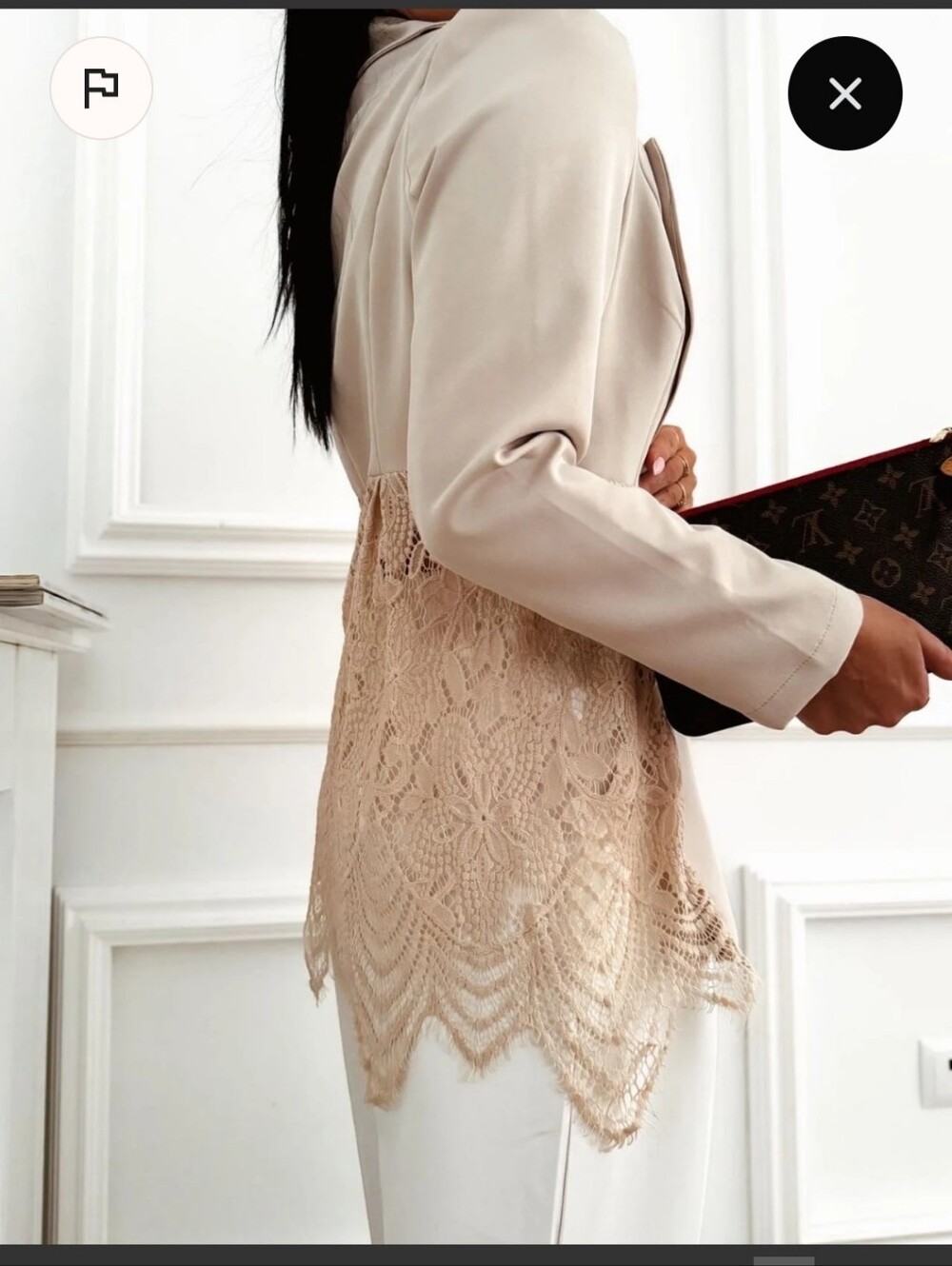 From France Made In Italy Lace Beoge Accrnt Nack One Buttoned Blazet.